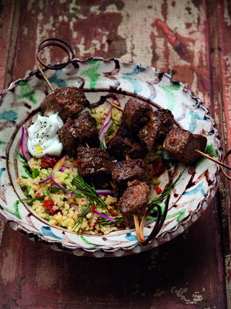 Grilled Lamb Skewers with Bulgur Salad