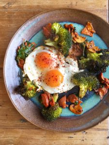 Blackened Broccoli and Chorizo Eggs