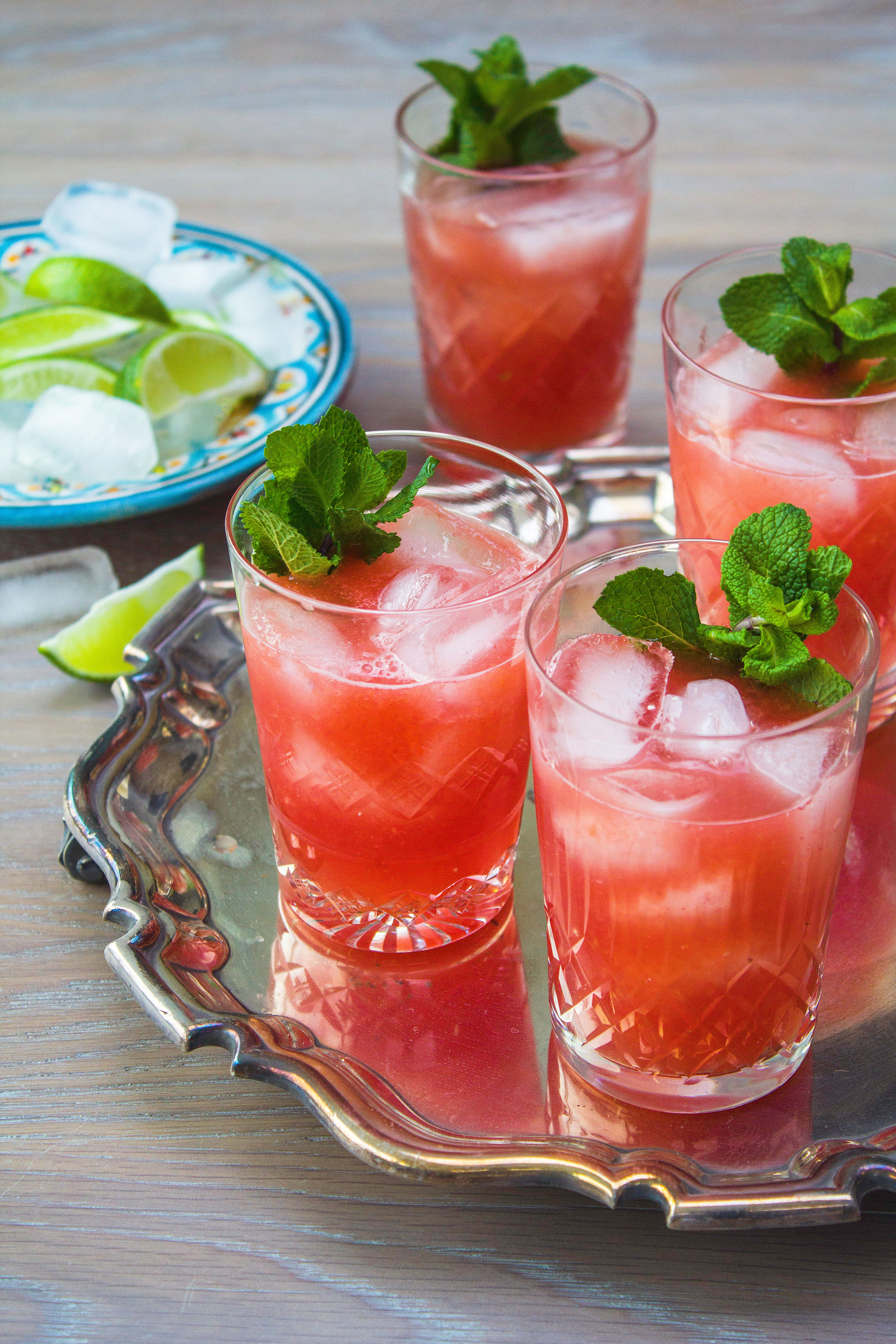 Raki Watermelon Lime and Mint Cocktails