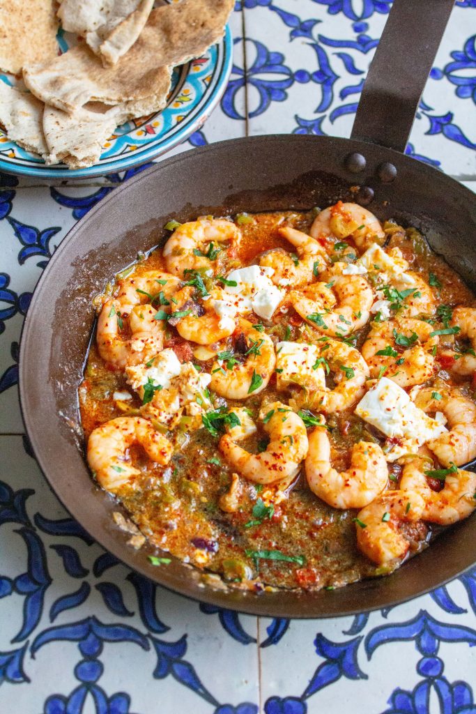 Turkish prawns with feta