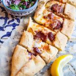 Turkish pide with sujuk and cheese
