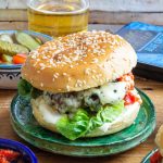 Lamb burger Recipe with blue cheese and red pepper relish