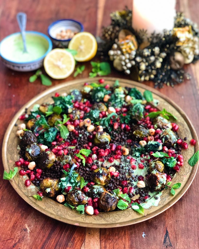 Roasted Sprout and Green tahini Salad