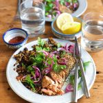 Salmon Shawarma with Red Pesto Freekeh