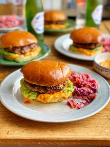 Moroccan Lamb Burgers with Rainbow Slaw