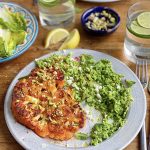 Cauliflower Steaks with Pea and Feta Mash