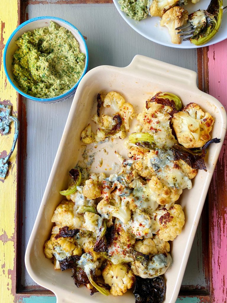 Roasted Cauliflower, Blue Cheese and Walnut pesto