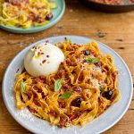 Tagliatelle with Spicy Meat Free Ragu and Burrata