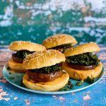 Hoisin Mushroom Burgers with Crispy Kale and Sriracha Mayo