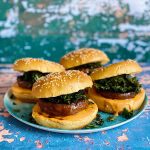 Hoisin Mushroom Burgers with Crispy Kale and Sriracha Mayo