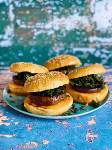 Hoisin Mushroom Burgers with Crispy Kale and Sriracha Mayo