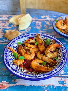 Sticky Pomegranate Prawns