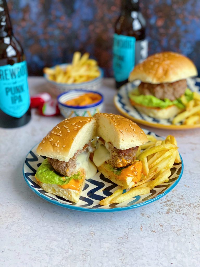 Loaded Cheeseburgers with Harissa Mayonnaise