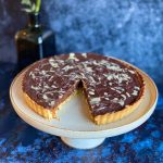 Dark chocolate, salted caramel and tahini tart