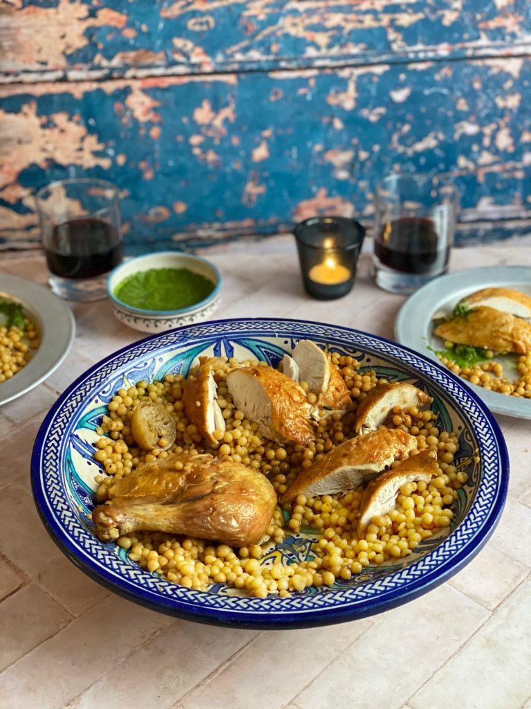 xRoast Chicken with Zhoug and Giant Couscous