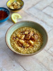 Turkish Soup with Crispy Halloumi Croutons