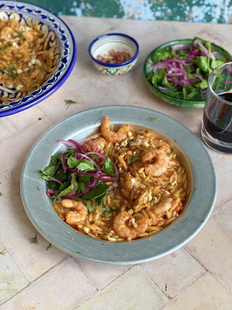 One Pot Prawns Orzo and Feta