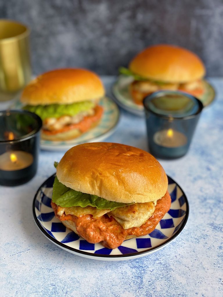 Chicken Burgers with Muhammara Mayonnaise