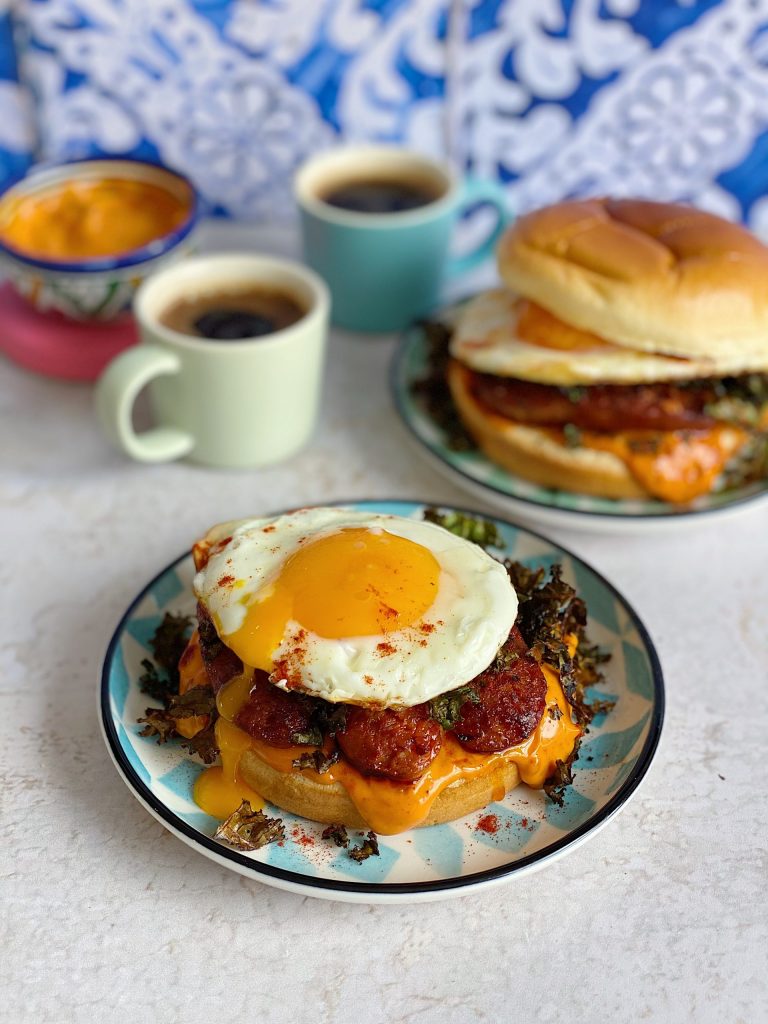 Chorizo, Egg and Crispy Kale Brunch Rolls