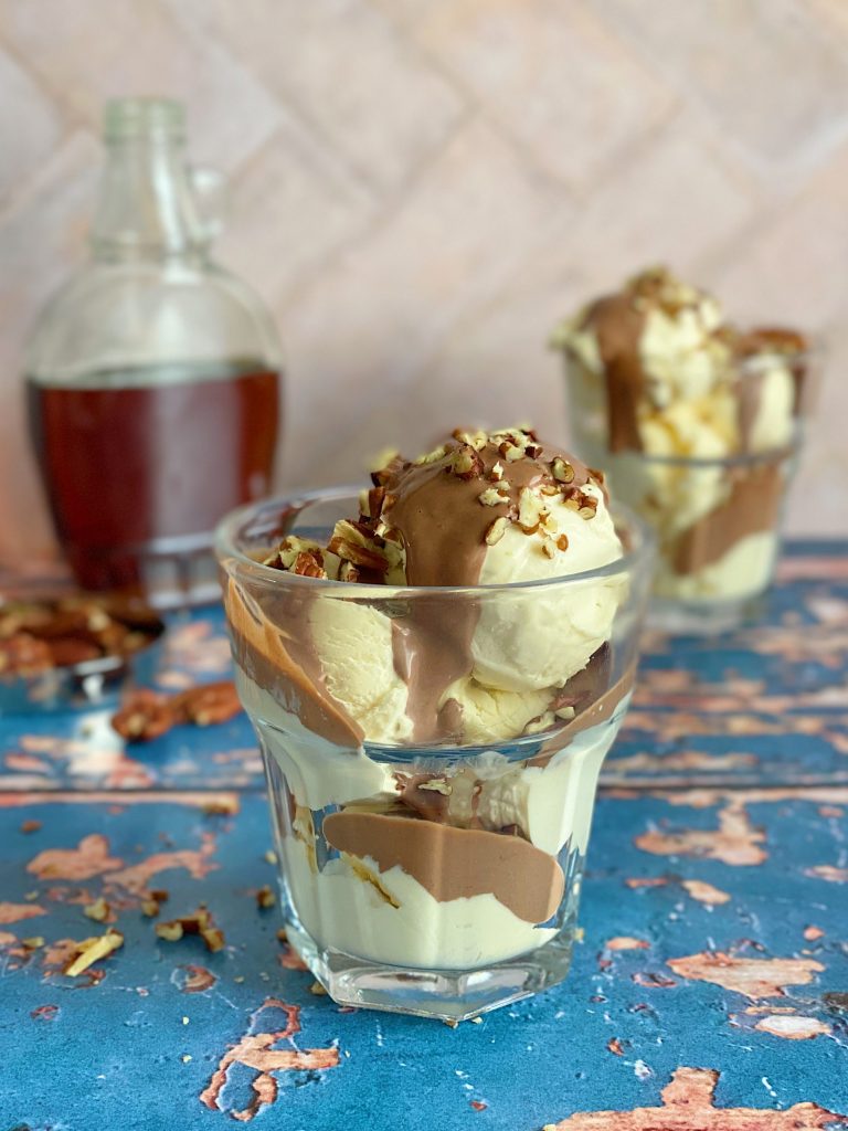 Maple Ice Cream with Chocolate Sauce