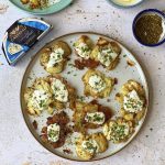 Smashed Potatoes with Blue Cheese Sauce