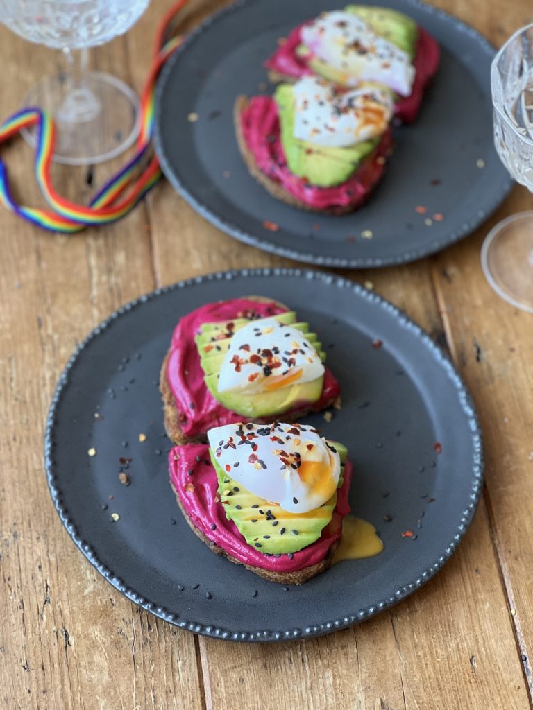 Beet Hummus Egg Toast