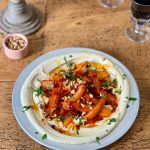 Sticky Harissa Carrots with Hummus